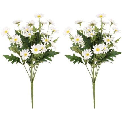 Set 2 buchete flori artificiale, JeiibrZui, Plastic/Matase, Model Margarete, Alb/Verde