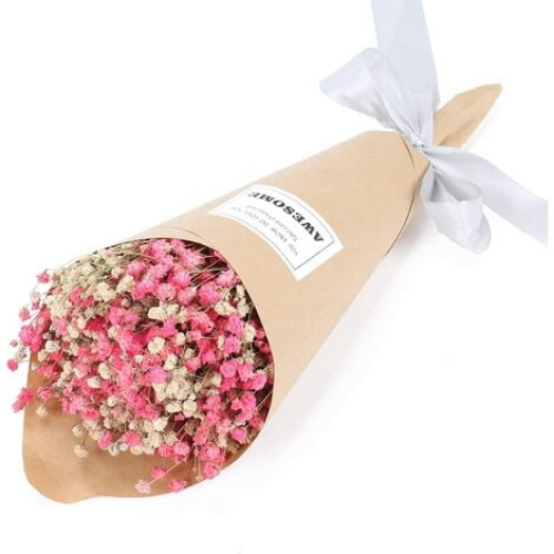 Buchet Flori uscate, Gypsophila, Pentru decor interior, 37 cm, Roz / Alb