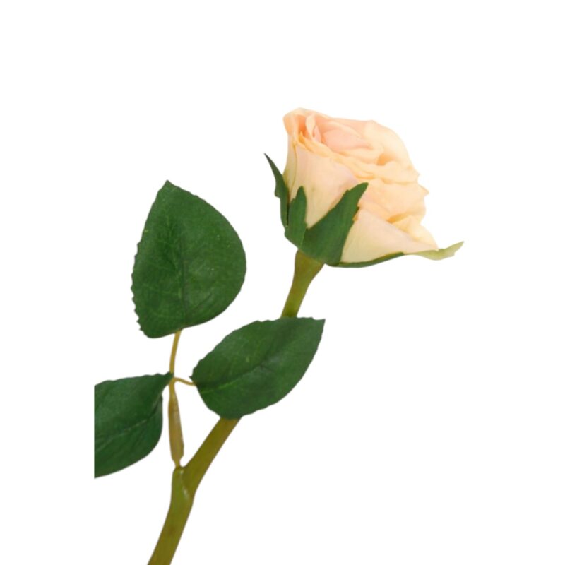 Floare artificiala, trandafir, cu frunzulite verzi, crem, 30 cm