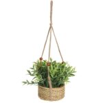 Planta artificiala cu ghiveci suspendat, 45x13 cm, Plastic/Iarba de mare, Verde/Maro
