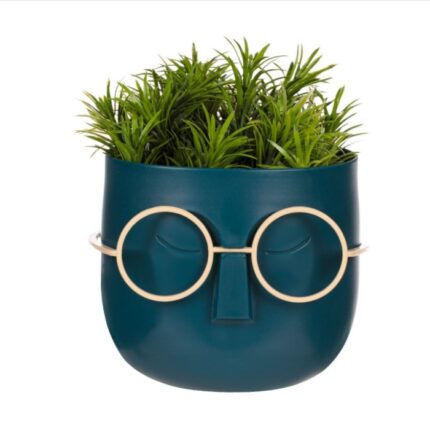 Ghiveci decorativ cu ochelari si planta artificiala, 11x14 cm, ATU-086340