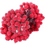 Set de 200 fructe artificiale pentru coronite de Craciun Melliex, rosu, spuma/plastic/fier, 16,5 cm