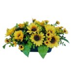 Jardiniera ingusta cu flori artificiale de floarea soarelui, Dady, 37x22x20 cm
