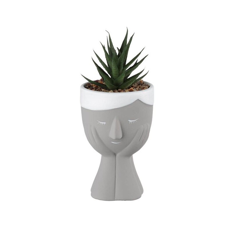 Ghiveci decorativ cu planta artificiala si pietre, 7.8x18 cm, ATU-085508
