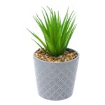 Ghiveci decorativ din ceramica, gri cu cactus 19 cm
