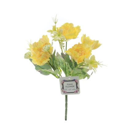 Buchet 5 bujori artificiale PAMI, F1021-1, galben, 28cm