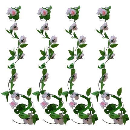 Set 4 ghirlande artificiale de tip trandafiri, pentru decoratiune interior sau exterior, Roz, 180 cm