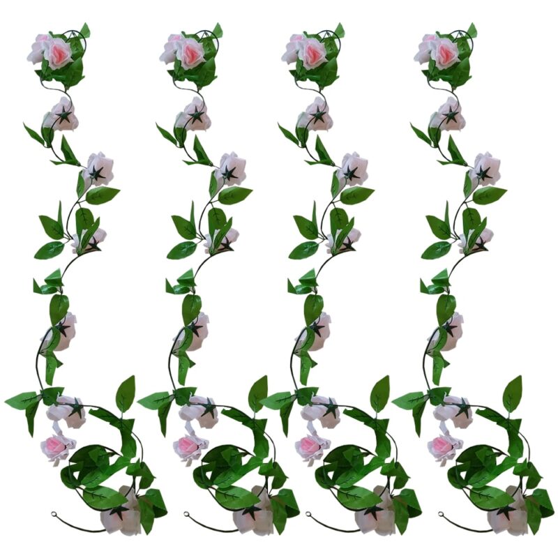 Set 4 ghirlande artificiale de tip trandafiri, pentru decoratiune interior sau exterior, Roz, 180 cm