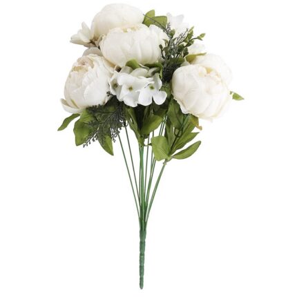 Buchet bujori albi artificiali Paulette, tija 45cm
