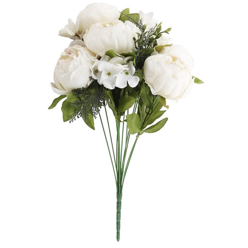 Buchet bujori albi artificiali Paulette, tija 45cm