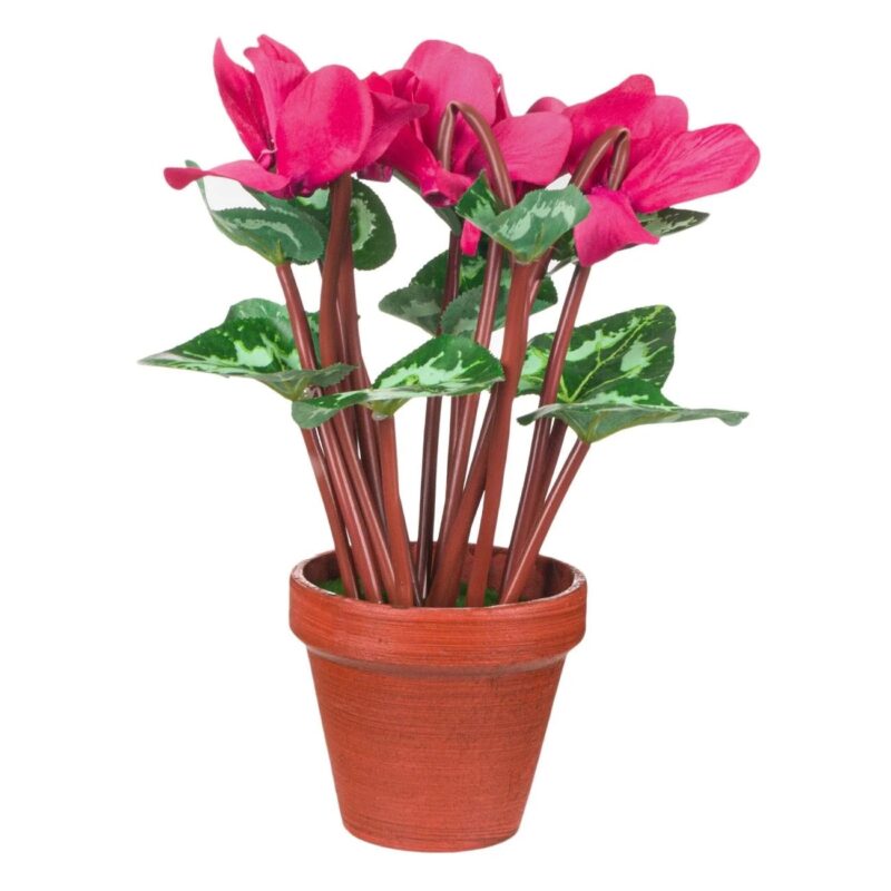 Floare decorativa, artificiala, Cyclamen, roz, in ghiveci, 28 cm