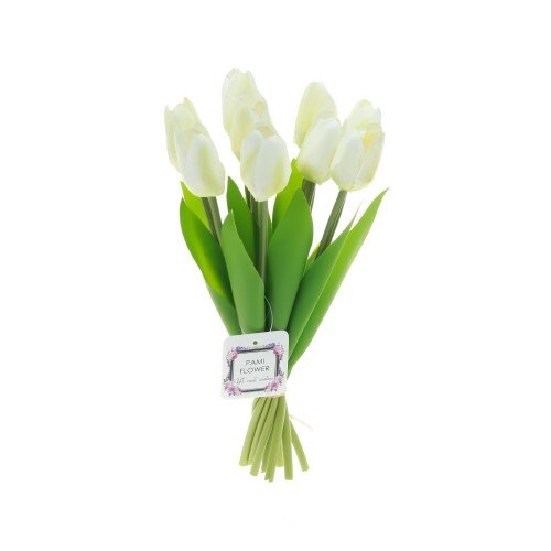 Buchet 12 lalele mare artificiale PAMI, F1021-76, alb, 30cm