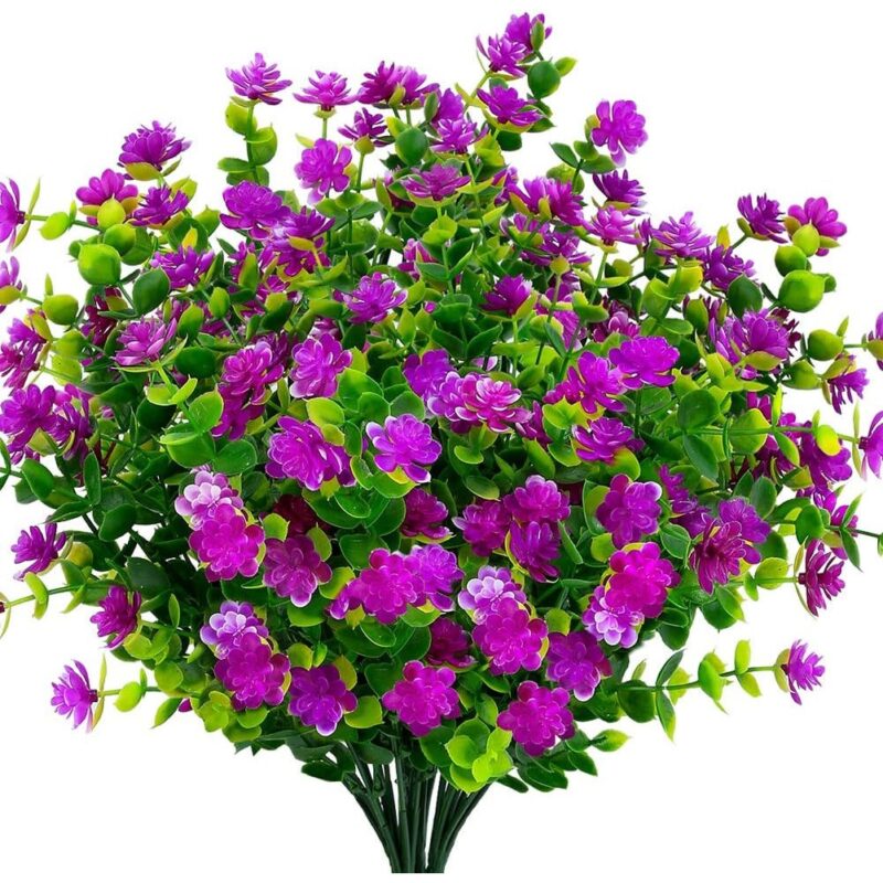 Set 6 Buchete Flori Artificiale pentru Interior si Exterior, ARKOTEX, Rezistente UV, Plastic, Roz, 35cm Inaltime