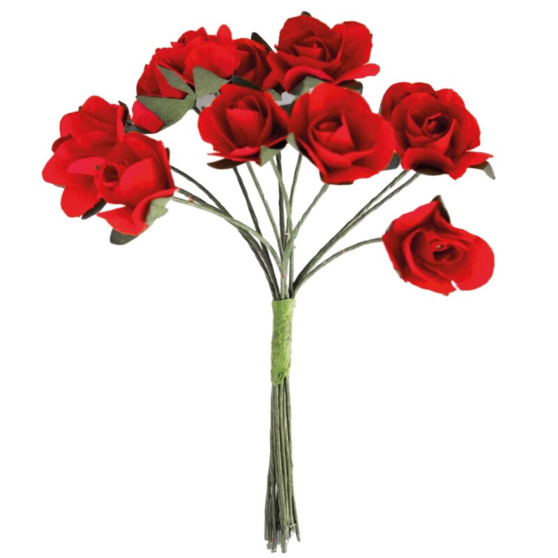 Buchet de flori artificiale, Astra, Trandafiri, Hartie, 12 fire, Rosu