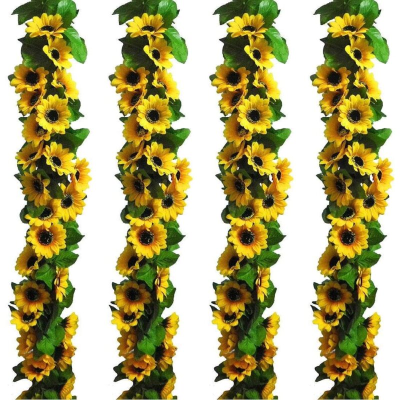 Set 4 ghirlande cu floare soarelui, JeiibrZui, Matase, 32 flori, Multicolor