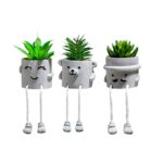 Set 3 plante artificiale, Cu ghiveci, Gri/Verde