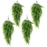 Set de 4 ferigi artificiale, Special MR™, Ramuri agatate, Aspect natural, Rezistent la intemperii, Frunze detasabile, Decor interior/Exterior, Plastic, 90cm, Verde