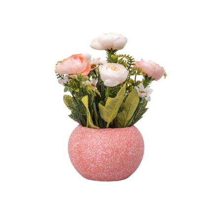 Aranjament floral, in ghiveci din ceramica, H 20, model trandafiri, culoare ghiveci roz / ZTS 8057_1
