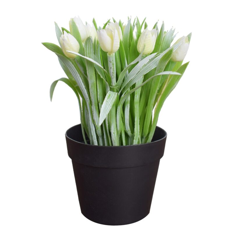 Aranjament floral artificial, in ghiveci, Naimeed D4953, Alb, 19cm