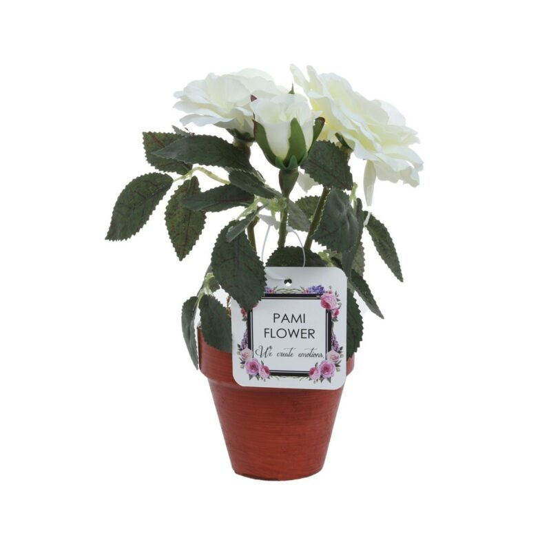 Trandafiri artificiali in ghiveci, PAMI, F1021-8, 15 cm Alb