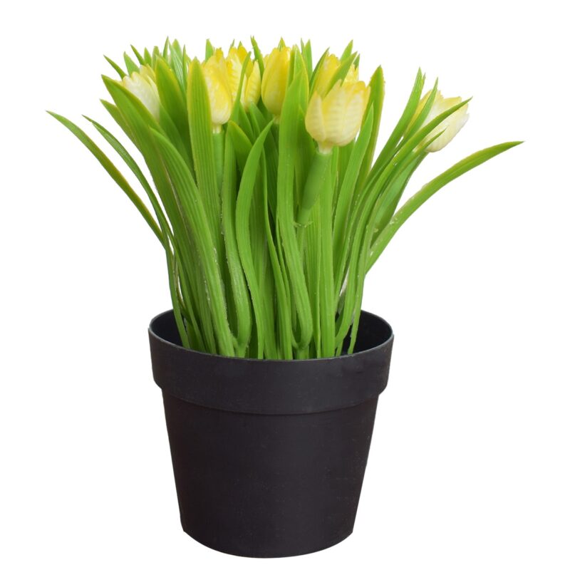 Aranjament floral artificial, in ghiveci, Naimeed D4953, Galben, 19cm