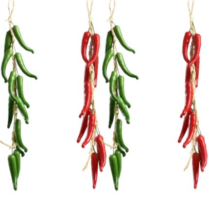 Set 4 Chili Iute Realist, Funie de Ardei Artificiali din Plastic, Rosu si Verde, Lungime 55 cm