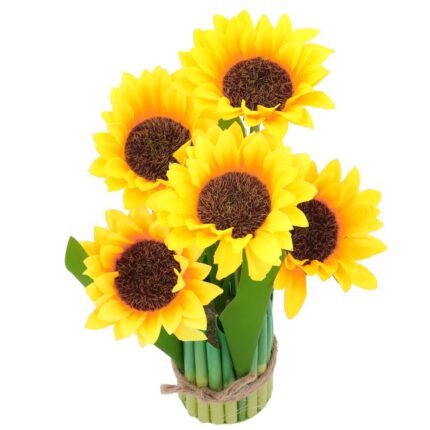 Buchet decorativ, PartyCollection, Floarea-soarelui, 27 cm, Verde/Galben