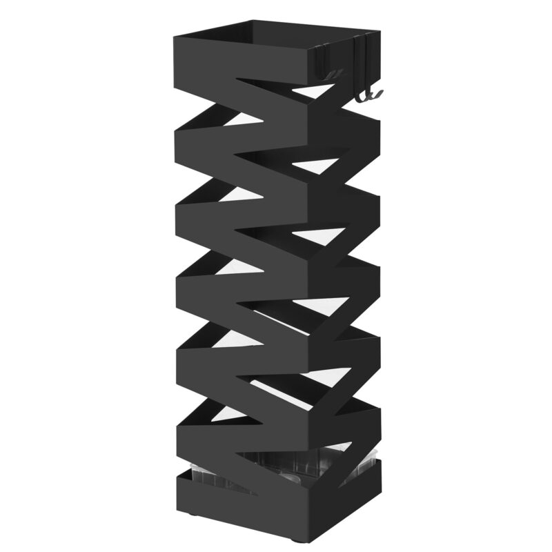 SONGMICS Suport metalic pentru umbrele, cu carlige si tava de picurare, 15x15x49cm, negru