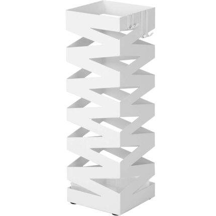 Suport metalic pentru umbrele SONGMICS, cu carlige si tava de picurare, 15x15x49cm, alb
