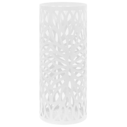 Suport patrat pentru umbrele si bastoane, vidaXL, Model frunze, Otel, 20 x 48.5 cm, Alb