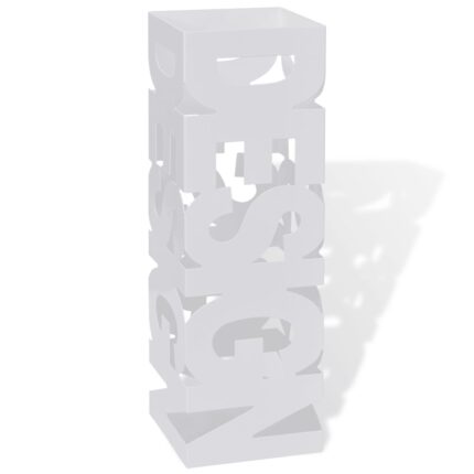Suport patrat pentru depozitare umbrela si baston, otel, 48,5cm, alb 242467