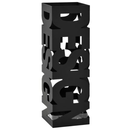 Suport patrat pentru umbrele si bastoane, vidaXL, Model design, Otel, 15,5 x 15,5 x 48,5 cm, Negru
