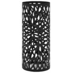 Suport patrat pentru umbrele si bastoane, vidaXL, Model frunze, Otel, 20 x 48.5 cm, Negru