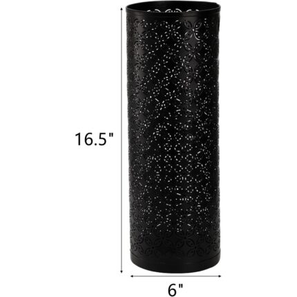 Suport umbrela rotund, metalic, design perforat, negru, 42x15cm
