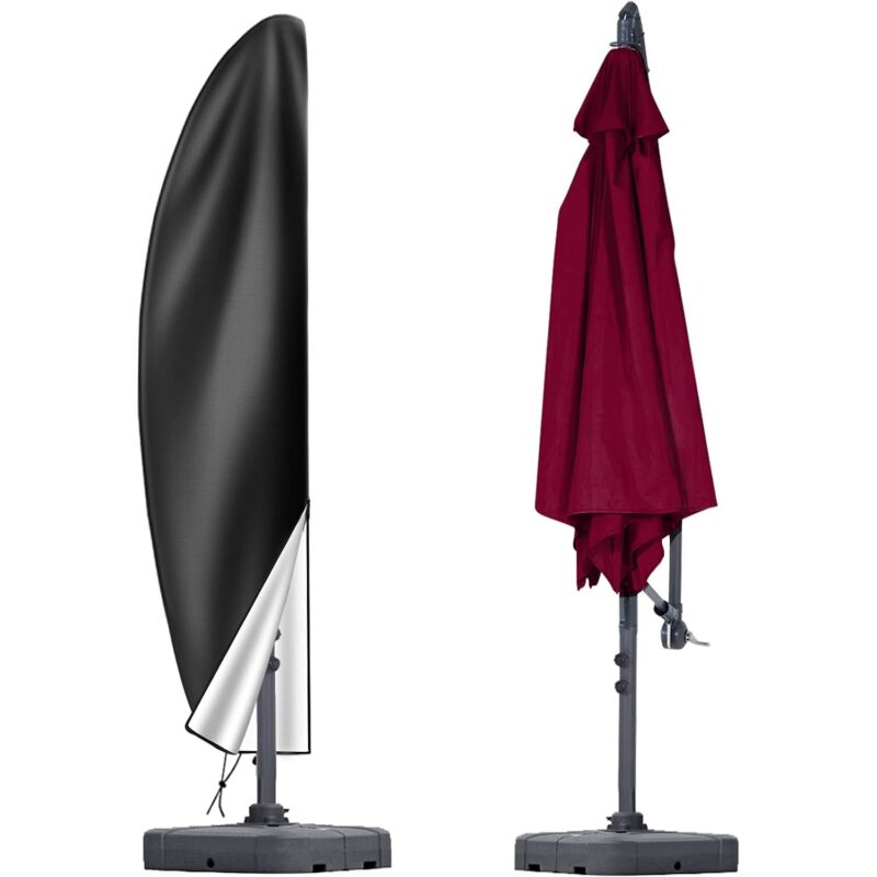 Husa pentru Umbrela de Gradina QttvbTna, Oxford 210D Impermeabila, Protectie UV, pentru Parasolare 12-14 picioare, Gri, 280cm