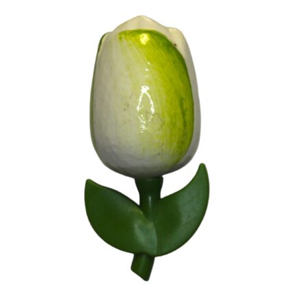 Magnet forma lalea alb verde, Lemn, 9 cm