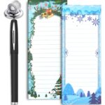 Set de 2 caiete pentru notite magnetice, Weewooday, cu pix si suport, model Om si Fulgi de Zapada