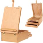 Cutie sevalet de masa VISWIN mare cu 3 sertare, pentru panze de pictura de pana la 63 cm, cutie portabila din lemn de fag pentru depozitarea echipamentelor de pictura, desen si schitare