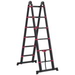 Scara Telescopica Homcom, 12 Trepte, Pliabila, 150kg, Negru si Rosu, 379x67.5x11cm