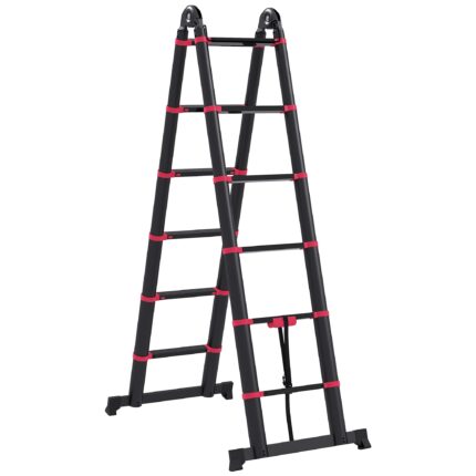 Scara Telescopica Homcom, 12 Trepte, Pliabila, 150kg, Negru si Rosu, 379x67.5x11cm