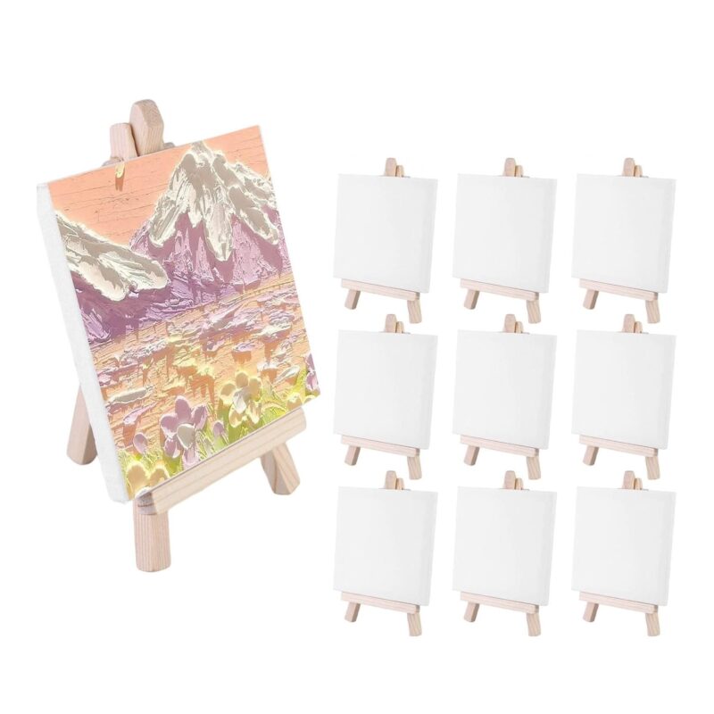 Set de mini sevalet din lemn si panza, 9 bucati, 16 x 9 cm