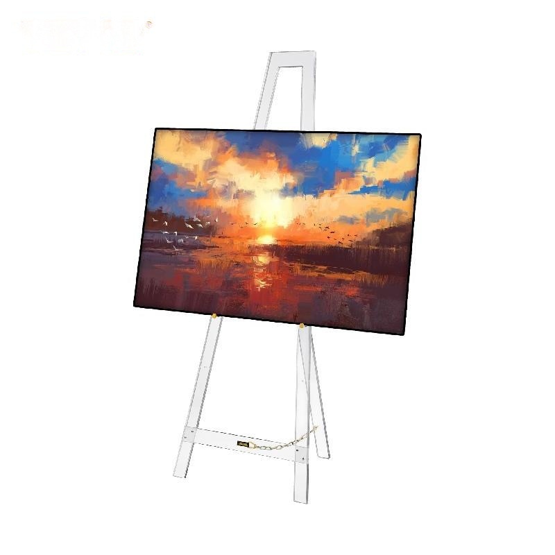 Sevalet acrilic de afisare, 147 cm inaltime, trepied reglabil, pentru lucrari de arta