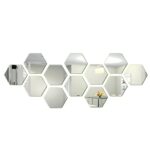 Set 12 autocolante de perete tip oglinda, Darklove, DIY Acasa decorativ Hexagon, Pentru acasa Camera de zi Dormitor Canapea TV fundal de perete Decoratiuni, 150 * 130* 75mm, Argintiu