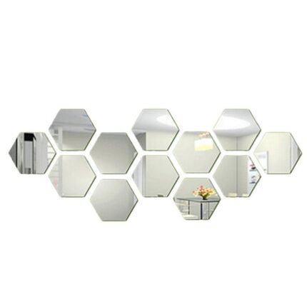Set 12 autocolante de perete tip oglinda, Darklove, DIY Acasa decorativ Hexagon, Pentru acasa Camera de zi Dormitor Canapea TV fundal de perete Decoratiuni, 150 * 130* 75mm, Argintiu