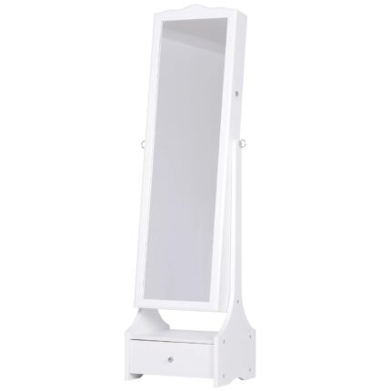 Oglinda cu spatiu de depozitare pentru bijuterii, Homcom, cu iluminare LED, MDF, Alb