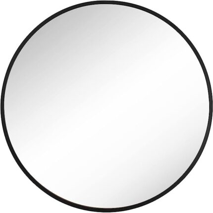 Oglinda de perete SONGMICS, oglinda rotunda, oglinda de baie, diametru 61 cm, cadru metalic, pentru sufragerie, dormitor, baie, hol, negru