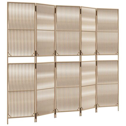 Paravan Zakito Europe, polirattan, 5 panouri, model linii impletite, bej, 245x200cm