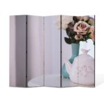 Paravan 5 piese Premium TrueColor, Art Star, Flori si ceai, Culinar, Panza pe cadru de lemn, Decoratiuni Moderne pentru Casa, 5 Panouri de 45x180, 225 x 180 cm