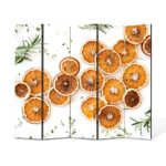 Paravan 5 piese Premium TrueColor, Art Star, Portocale uscate, Culinar, Panza pe cadru de lemn, Decoratiuni Moderne pentru Casa, 5 Panouri de 45x180, 225 x 180 cm