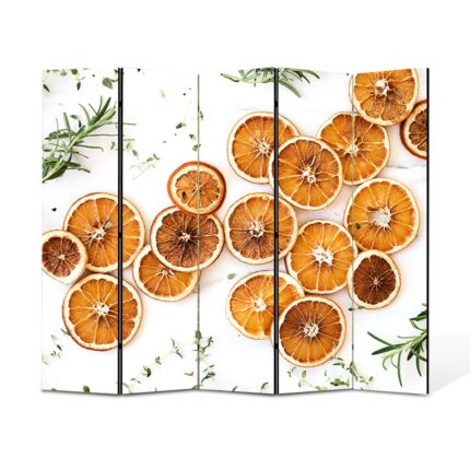 Paravan 5 piese Premium TrueColor, Art Star, Portocale uscate, Culinar, Panza pe cadru de lemn, Decoratiuni Moderne pentru Casa, 5 Panouri de 45x180, 225 x 180 cm